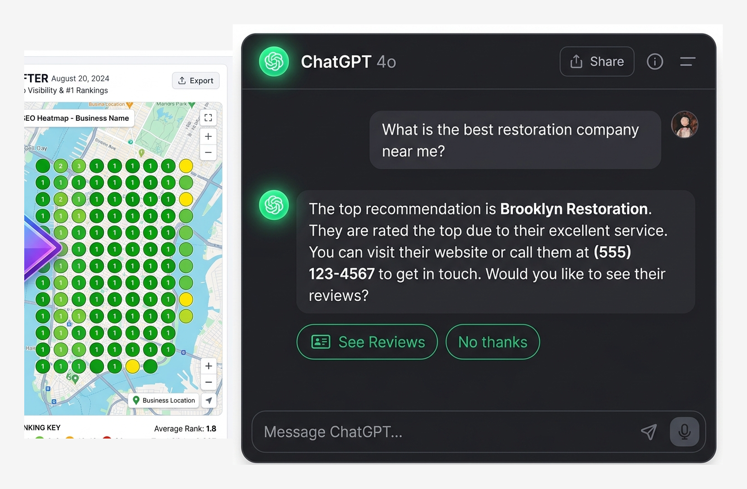 Local SEO Ranking Heatmap and AI Search ChatGPT Recommendation Dashboard